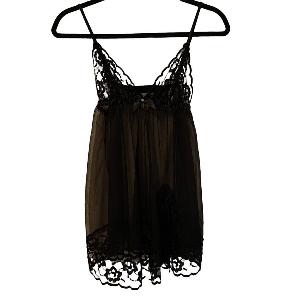 Frederick’s of Hollywood‎ Black Sheer Babydoll Negligee Small